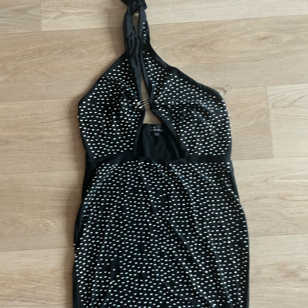 Black and White Rhinestone’s Halter Dress